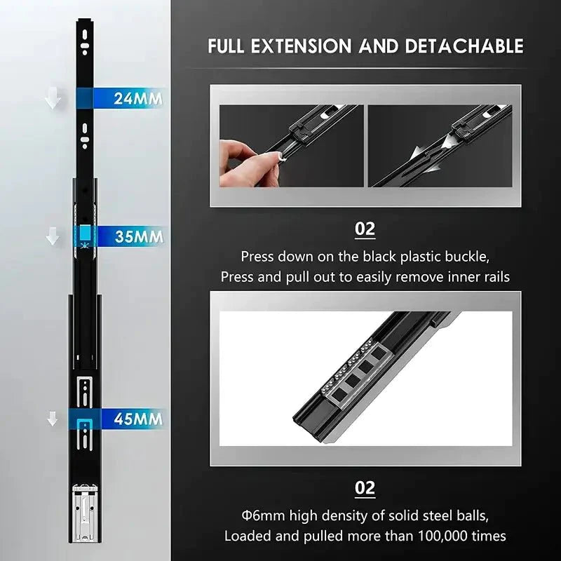 AOLISHENG 45 kg Tragkraft, Push-to-Open-Vollauszug für Schubladen F1245, 1 Paar